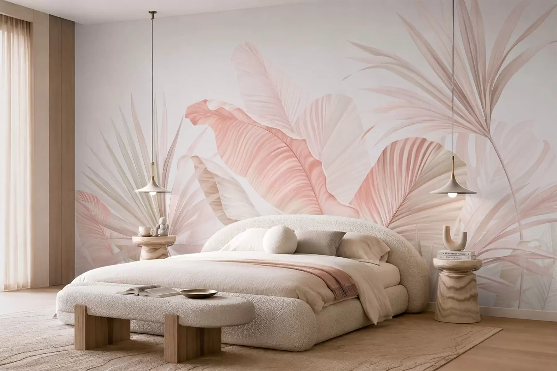 fototapet Frunze tropicale delicate, în nuanțe pastelate w05810