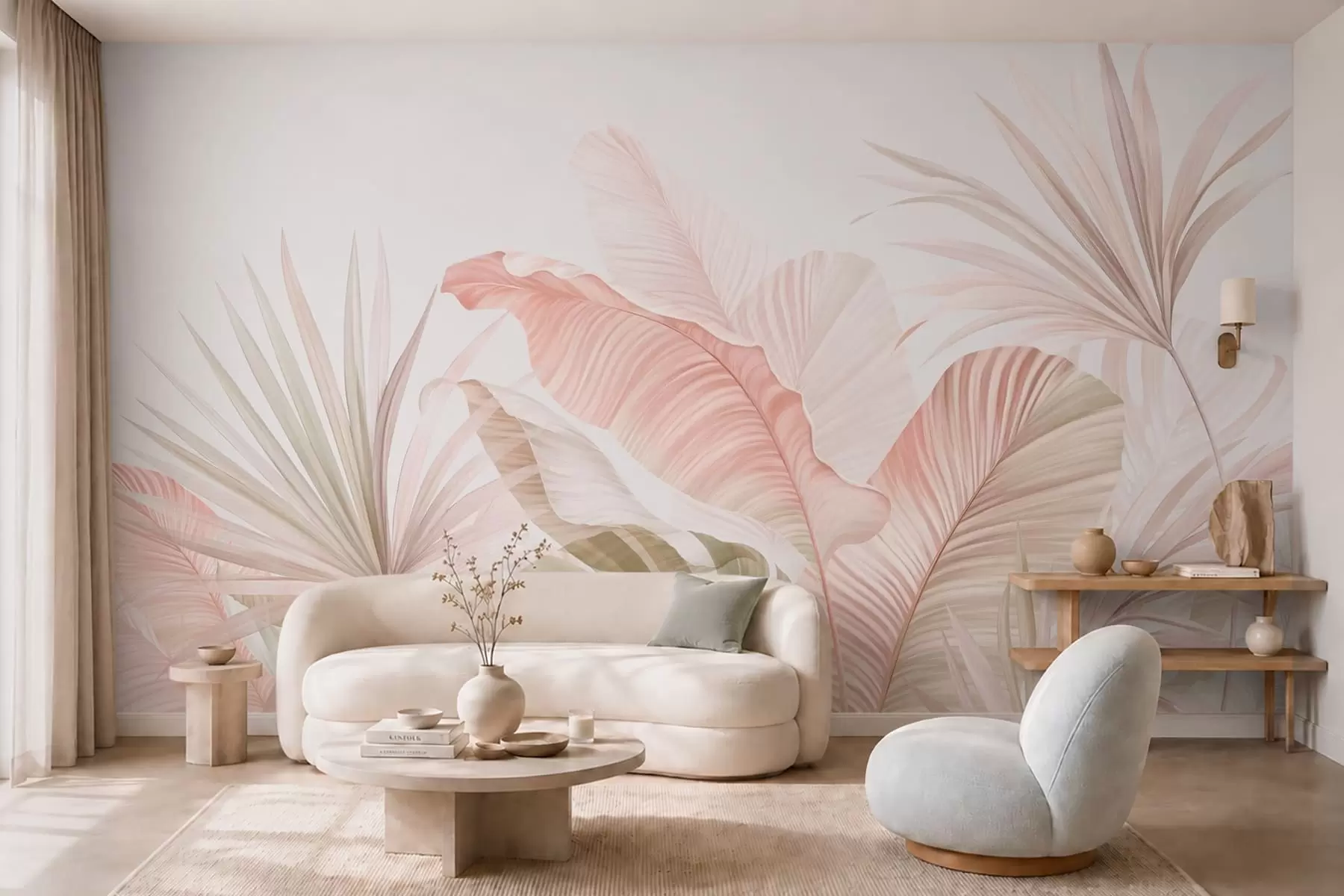 fototapet Frunze tropicale delicate, în nuanțe pastelate w05810