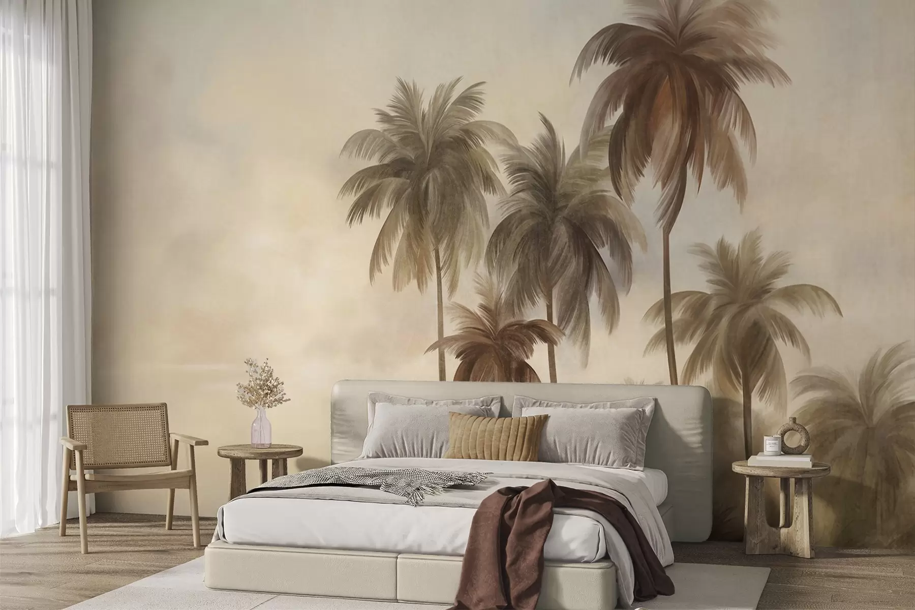 fototapet Palmieri, peisaj tropical, artă texturată w09938