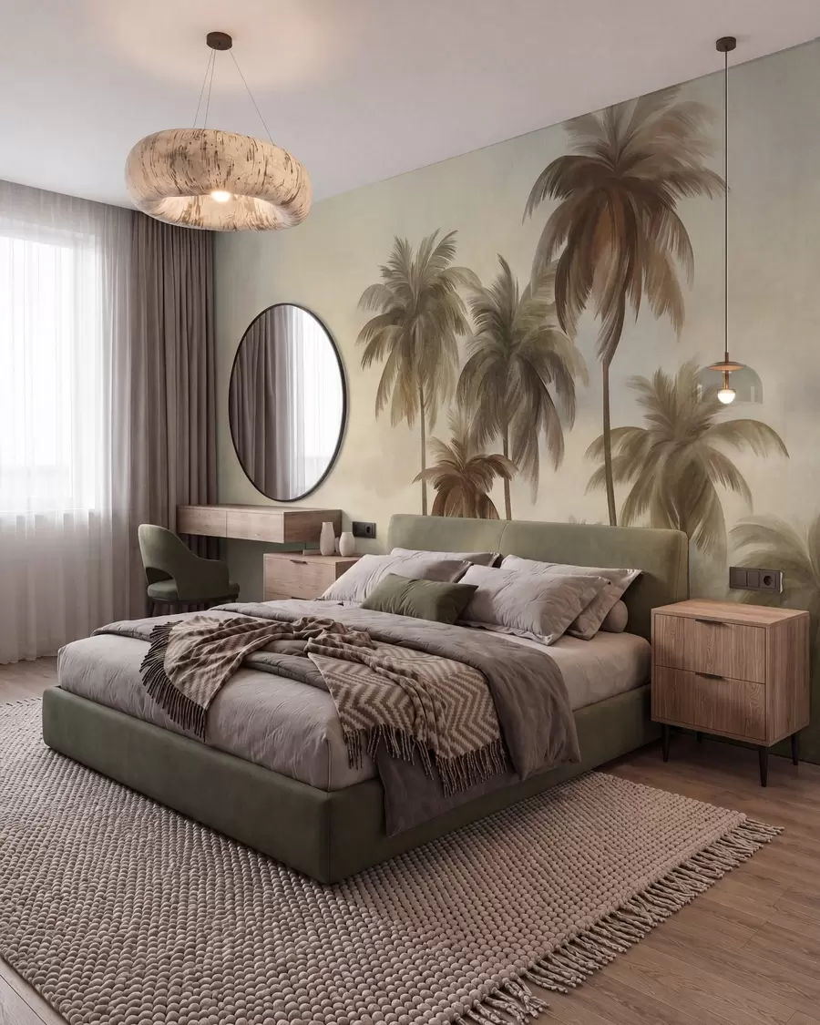 fototapet Palmieri, peisaj tropical, artă texturată w09938