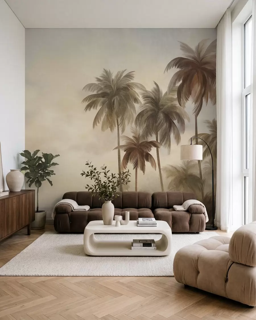 fototapet Palmieri, peisaj tropical, artă texturată w09938