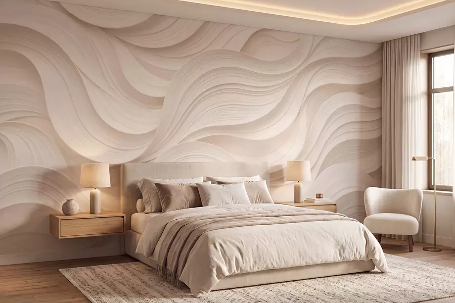 fototapet Valuri abstracte de culoare bej, în stil 3D w09957