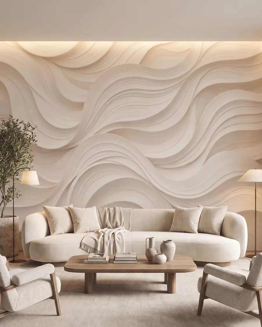 fototapet Valuri abstracte de culoare bej, în stil 3D w09957