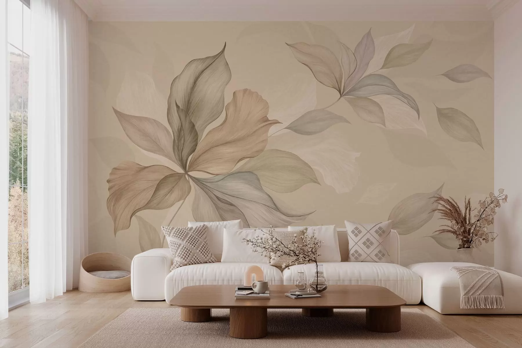 fototapet Frunze decorative mari pe un fundal cald w05733