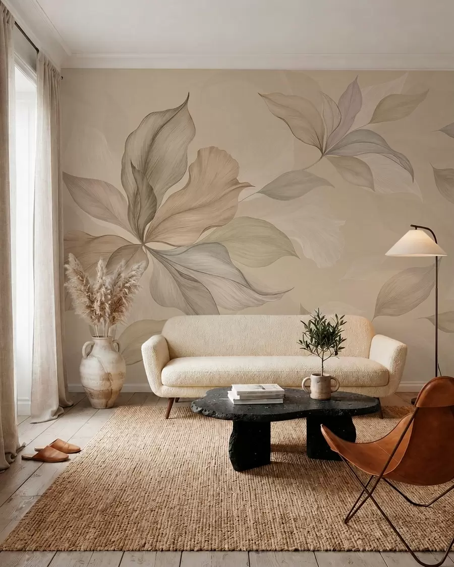 fototapet Frunze decorative mari pe un fundal cald w05733