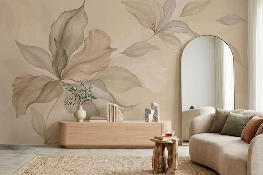 fototapet Frunze decorative mari pe un fundal cald w05733