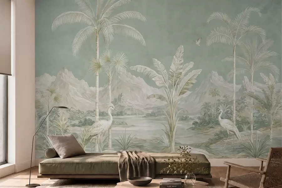 fototapet Peisaj tropical în nuanțe delicate de verde w05819
