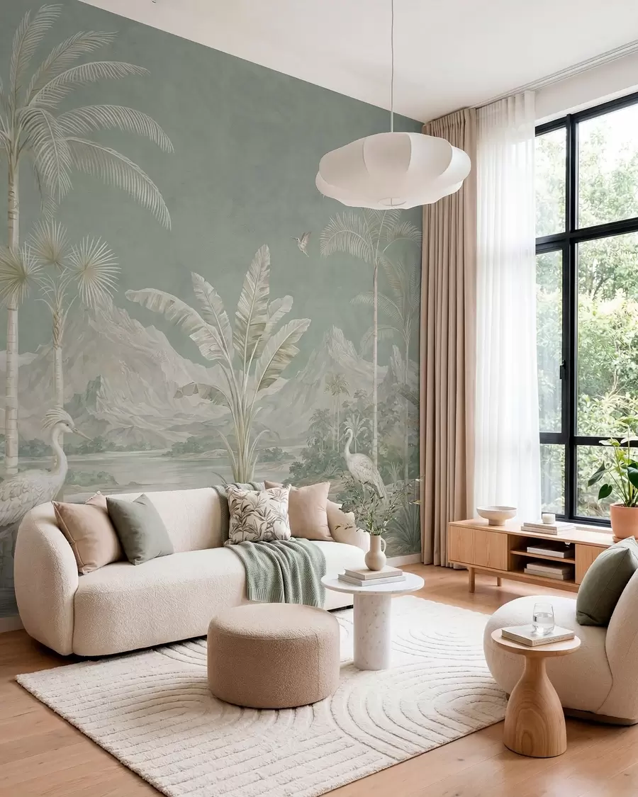 fototapet Peisaj tropical în nuanțe delicate de verde w05819