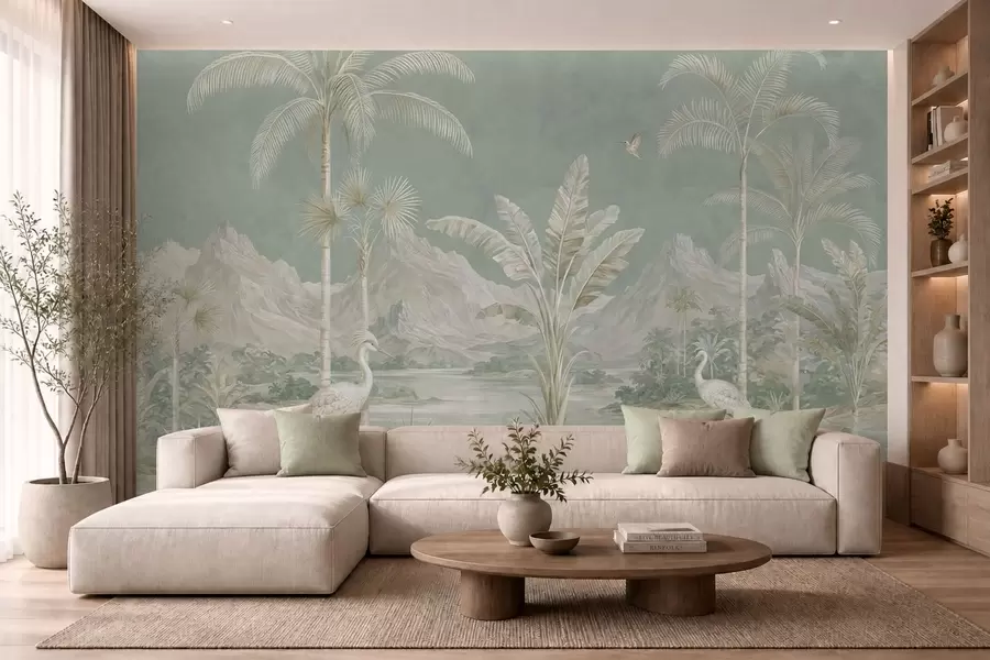 fototapet Peisaj tropical în nuanțe delicate de verde w05819