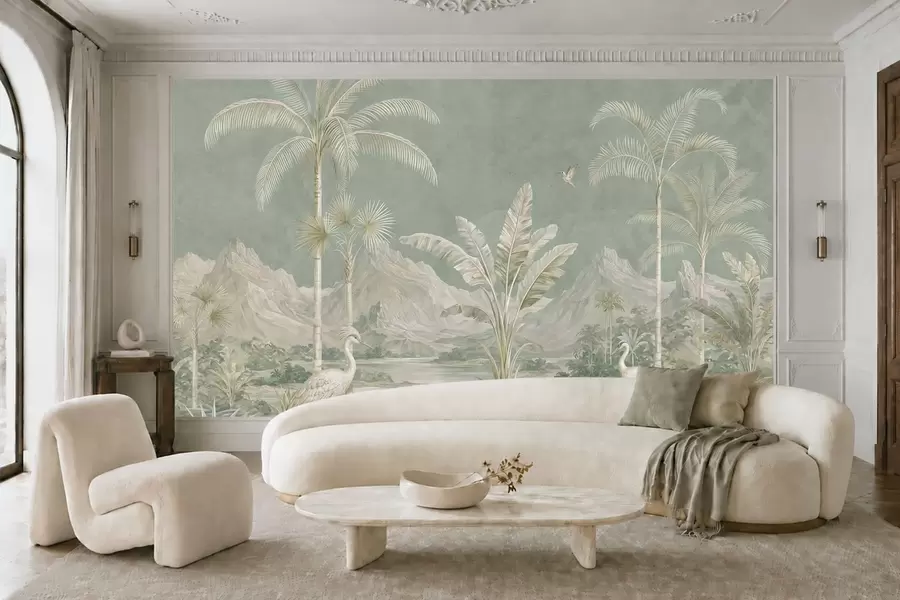 fototapet Peisaj tropical în nuanțe delicate de verde w05819
