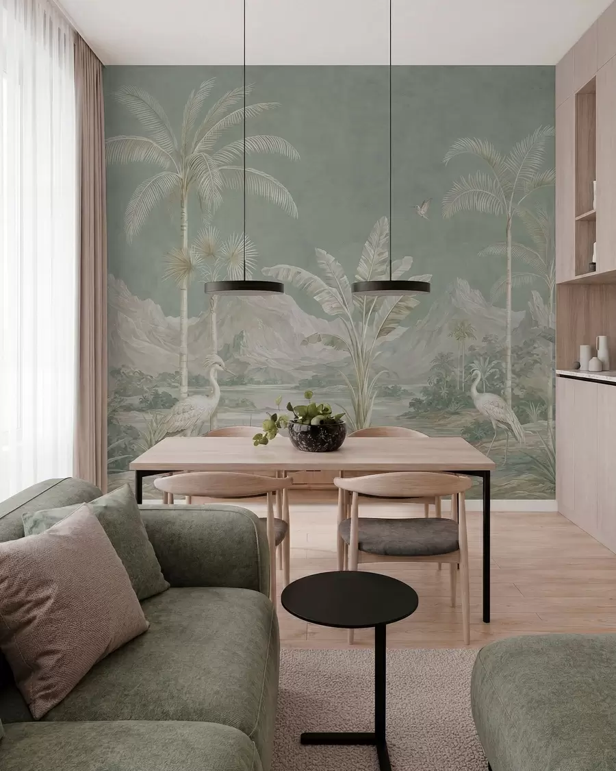 fototapet Peisaj tropical în nuanțe delicate de verde w05819