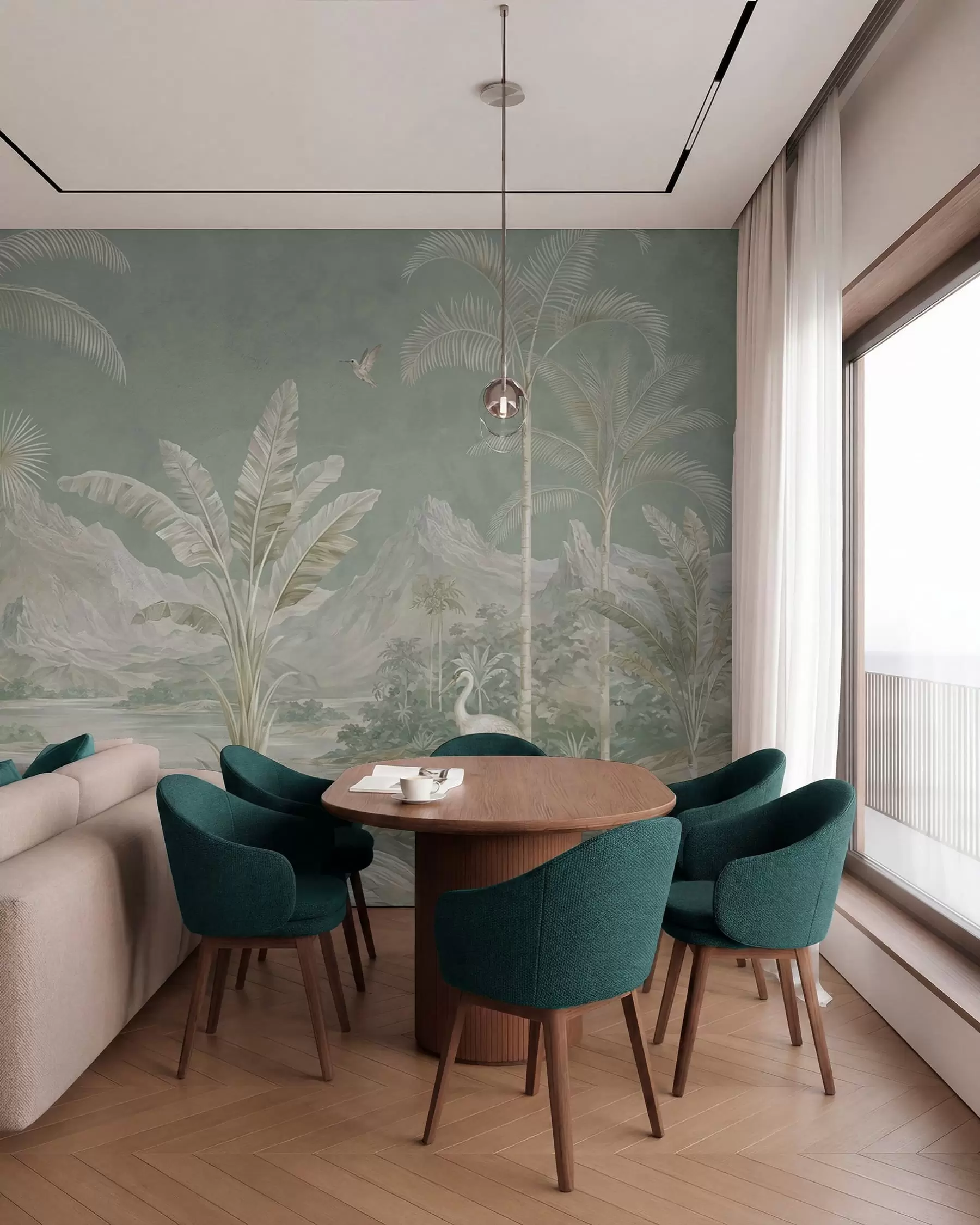 fototapet Peisaj tropical în nuanțe delicate de verde w05819
