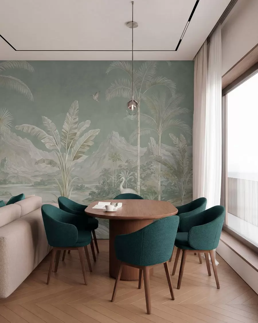 fototapet Peisaj tropical în nuanțe delicate de verde w05819