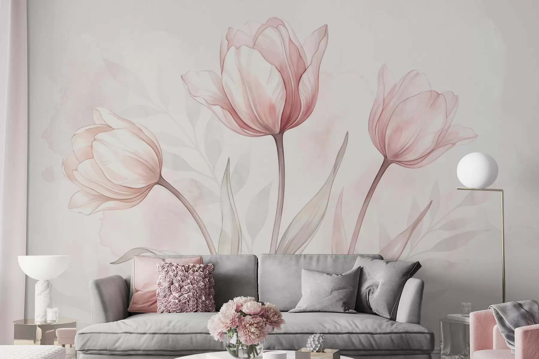fototapet Lalele delicate în stil acuarelă w10005