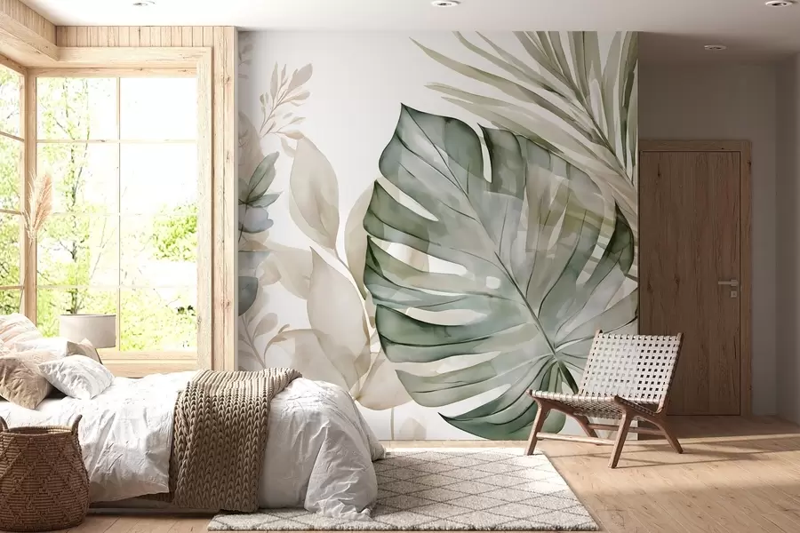 fototapet Frunze tropicale mari, în stil acuarelă w05867