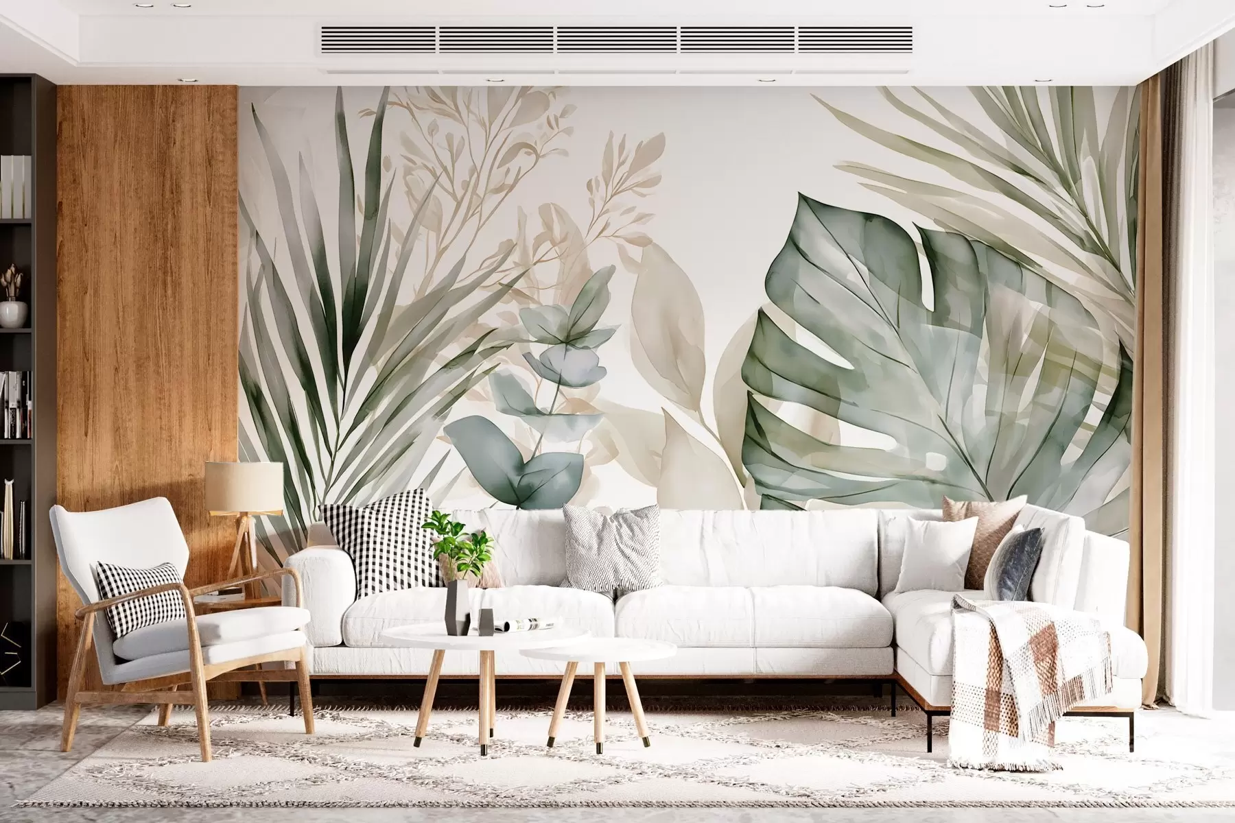 fototapet Frunze tropicale mari, în stil acuarelă w05867
