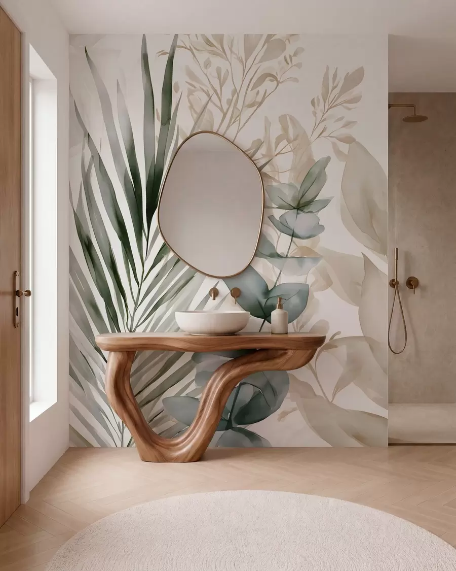 fototapet Frunze tropicale mari, în stil acuarelă w05867