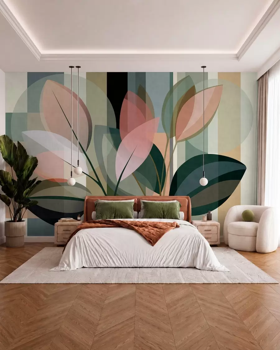 fototapet O lucrare abstractă elegantă cu motive vegetale w05871