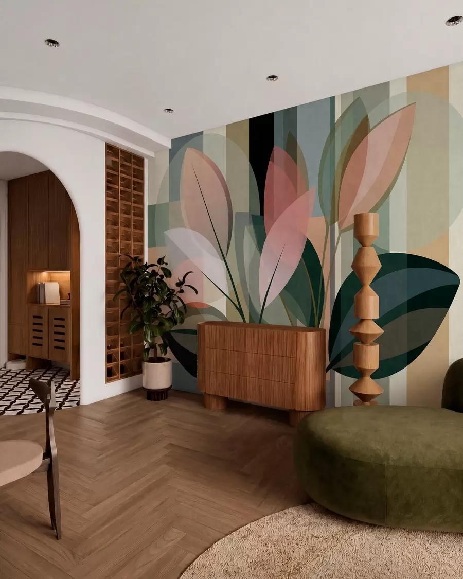 fototapet O lucrare abstractă elegantă cu motive vegetale w05871