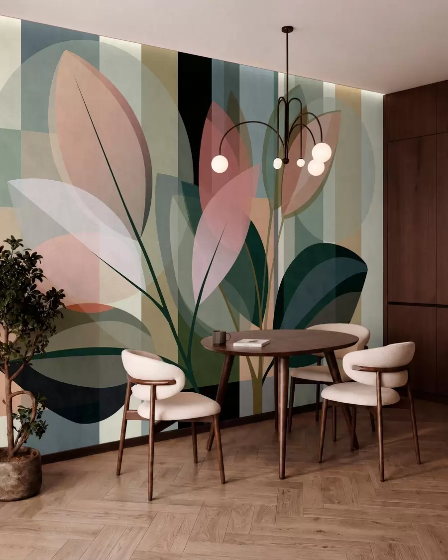 fototapet O lucrare abstractă elegantă cu motive vegetale w05871