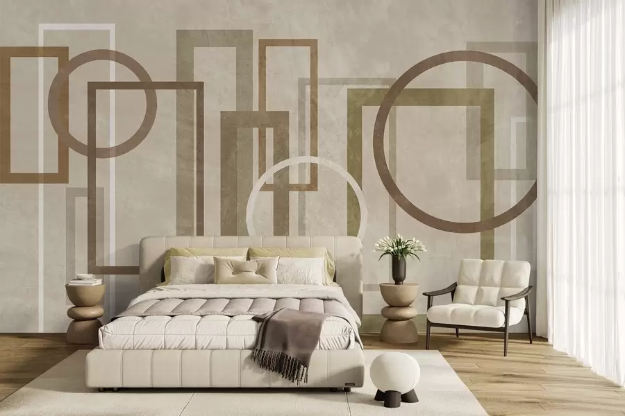 fototapet Forme geometrice și texturate, inclusiv dreptunghiuri și cercuri, în nuanțe de pământ w10031v1