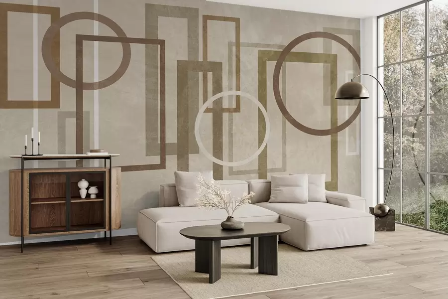 fototapet Forme geometrice și texturate, inclusiv dreptunghiuri și cercuri, în nuanțe de pământ w10031v1
