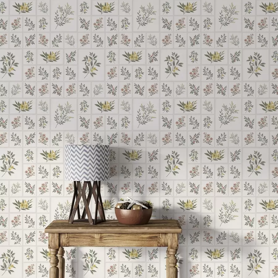 fototapet Motiv botanic cu flori și frunze în rame a01258