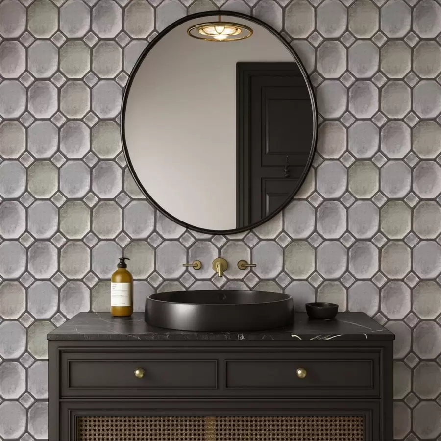 fototapet Model geometric din plăci de culoare gri și verzuie a01259