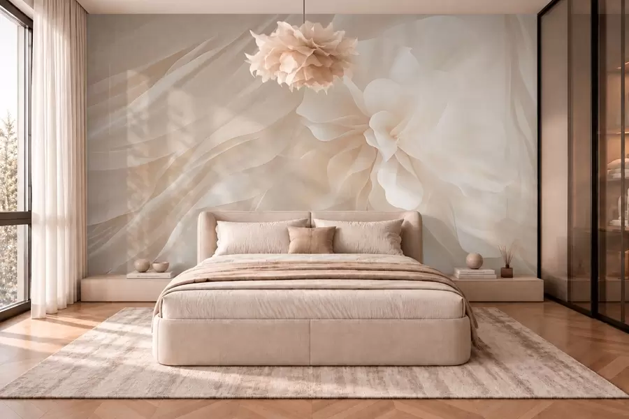 fototapet O floare albă voluminoasă printre forme delicate și vaporoase w05894