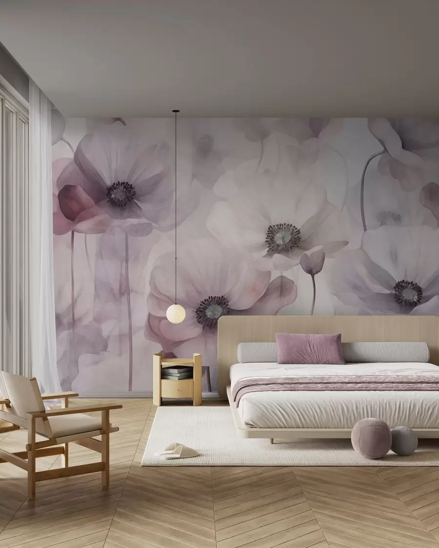 fototapet Maci de culoare roz pal și albi, cu petale delicate w10029v1