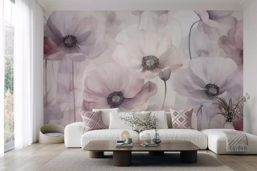 fototapet Maci de culoare roz pal și albi, cu petale delicate w10029v1