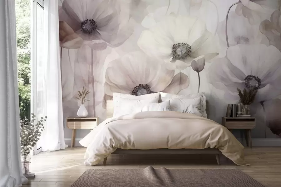 fototapet Maci de culoare roz pal și bej, cu petale delicate w10029