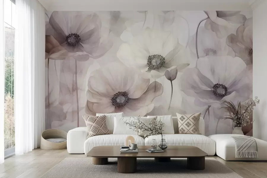 fototapet Maci de culoare roz pal și bej, cu petale delicate w10029