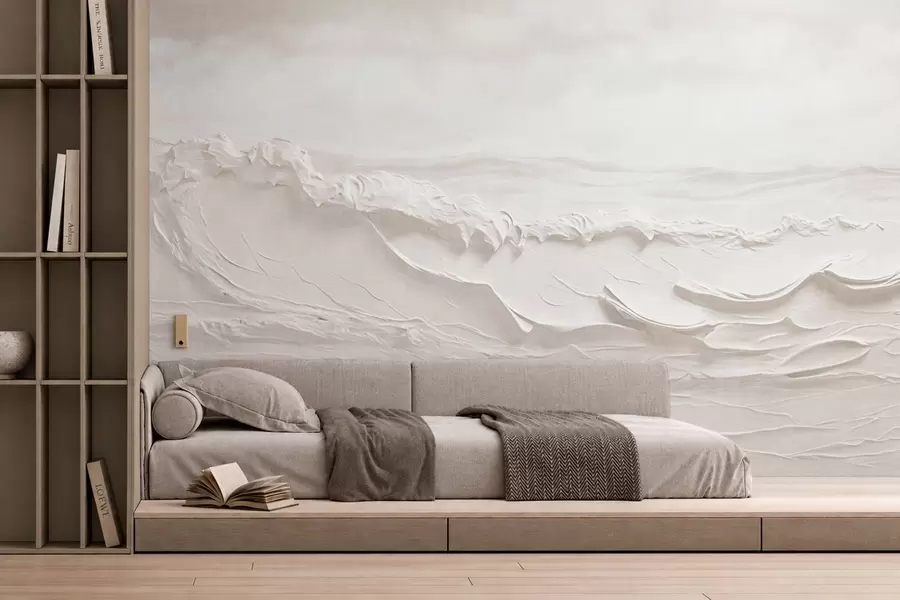 fototapet Valuri marine în relief, în nuanțe neutre deschise w05898v1