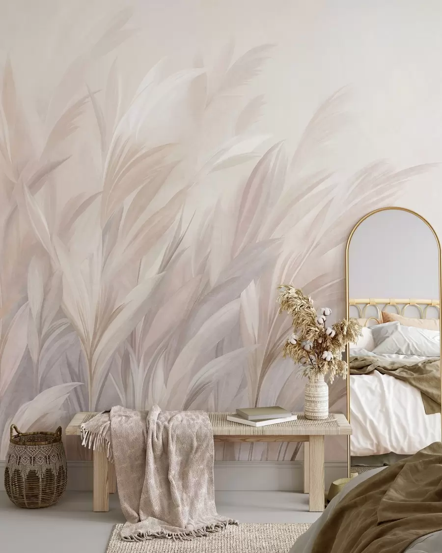 fototapet Iarbă înaltă și pufoasă, în nuanțe pastelate delicate, pe un fundal cu textură ușoară w10060