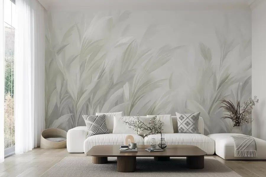 fototapet Iarbă înaltă și pufoasă, în nuanțe delicate de verde pastel, pe un fundal cu textură ușoară w10060v1