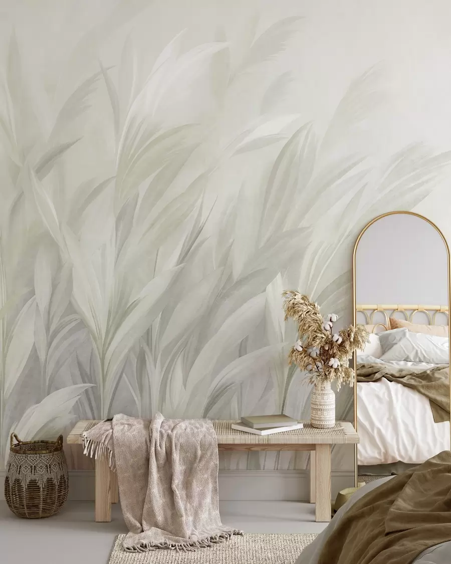 fototapet Iarbă înaltă și pufoasă, în nuanțe delicate de verde pastel, pe un fundal cu textură ușoară w10060v1