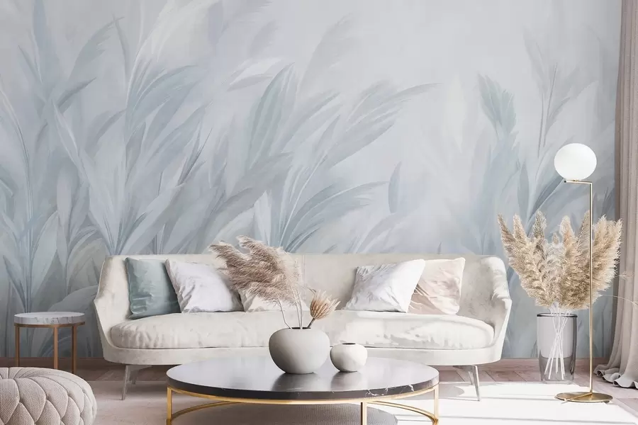 fototapet Iarbă înaltă și pufoasă, în nuanțe delicate de albastru pastel, pe un fundal cu textură ușoară w10060v2