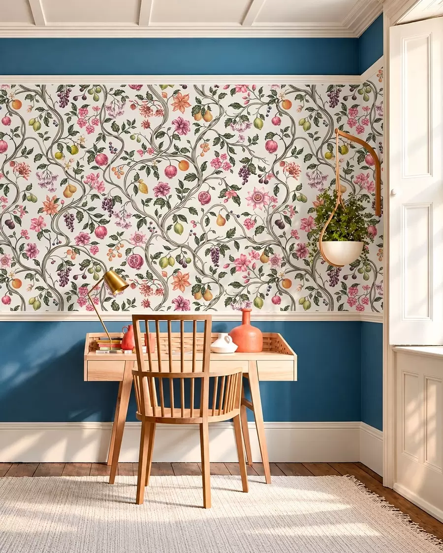 fototapet Motiv floral și fructat cu ramuri împletite w05862v1