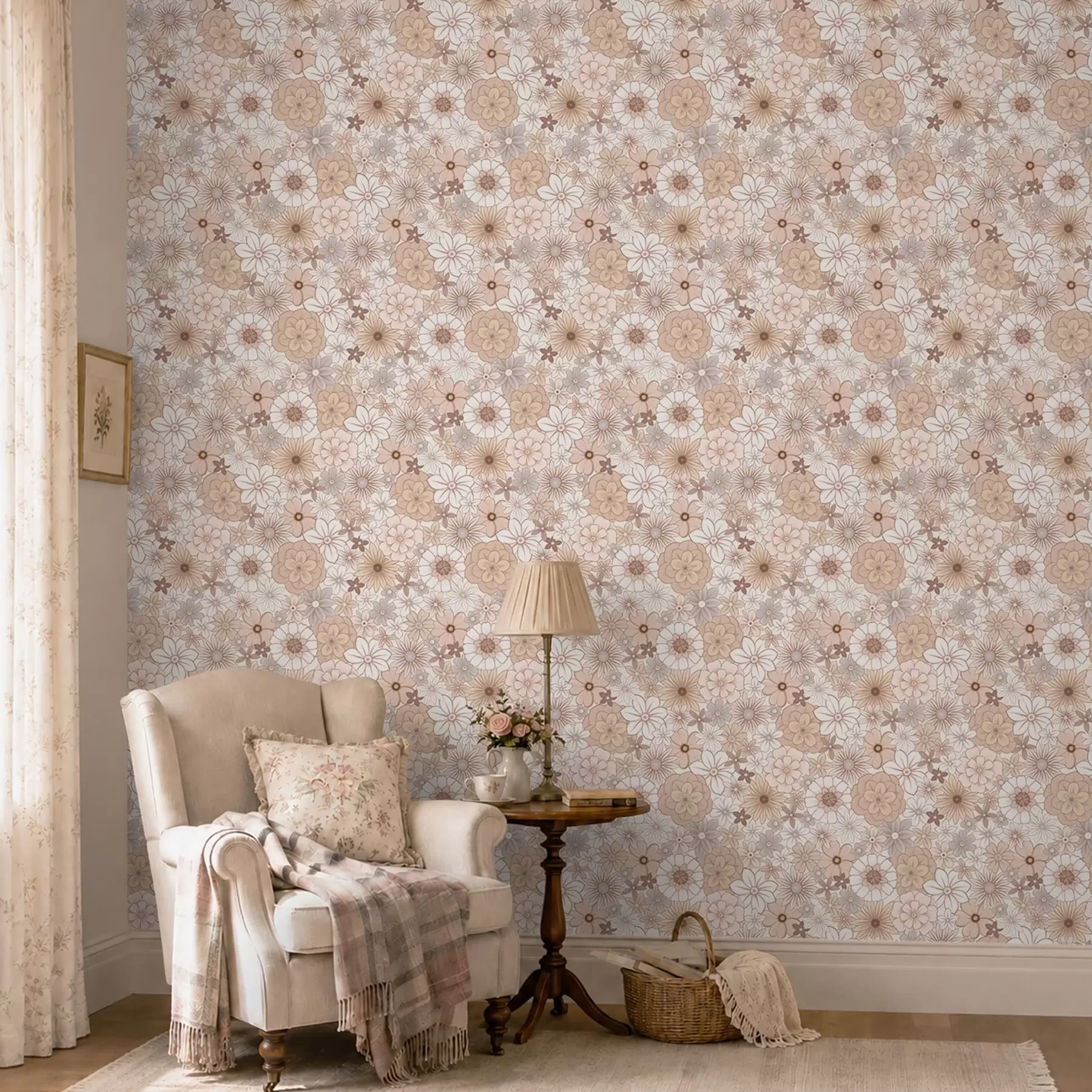 fototapet Model floral dens, în nuanțe pastelate delicate a01269