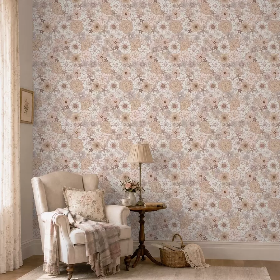 fototapet Model floral dens, în nuanțe pastelate delicate a01269
