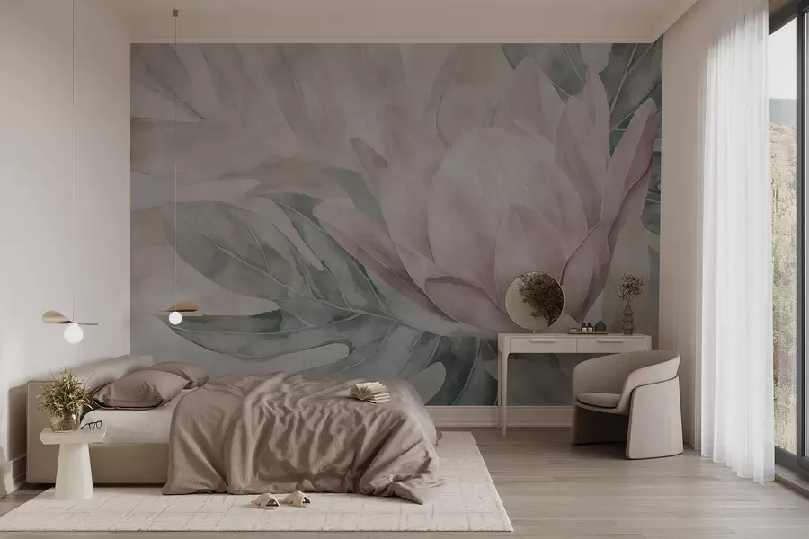 fototapet Protea și frunze tropicale w09988
