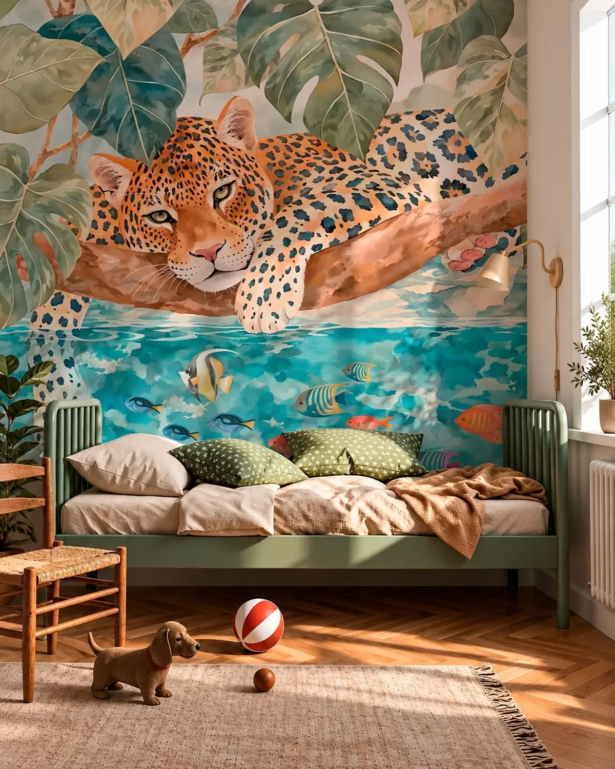 fototapet Leopard deasupra apei albastre w05954