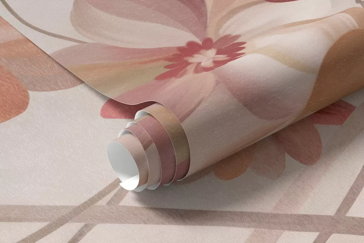 fototapet Viță de vie încolăcită, cu flori delicate de culoarea piersicii și a cremei w10083
