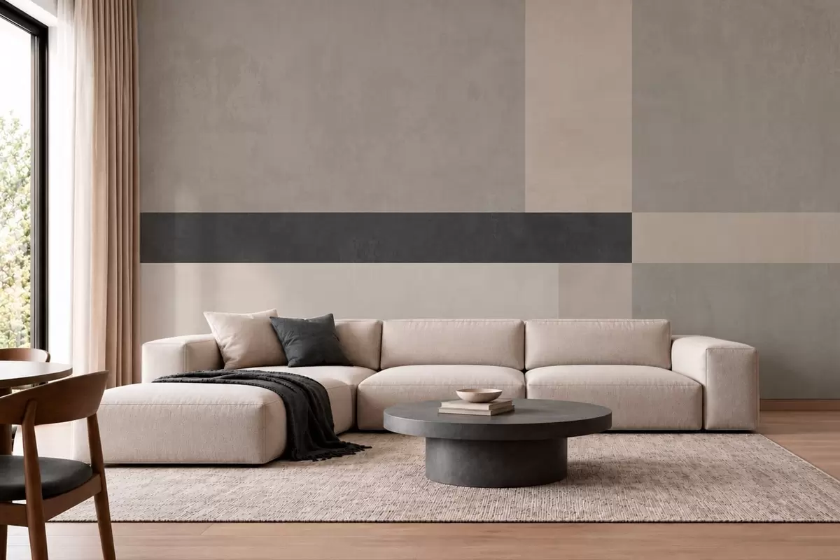 fototapet Geometrie abstractă cu blocuri bej și gri și o dungă închisă la culoare w05891