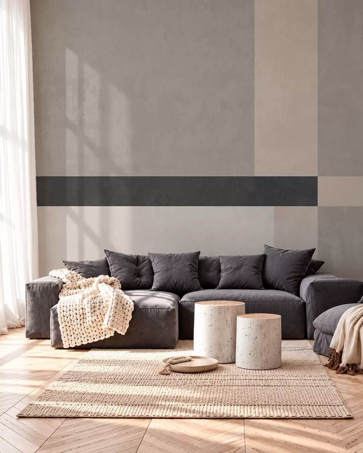 fototapet Geometrie abstractă cu blocuri bej și gri și o dungă închisă la culoare w05891
