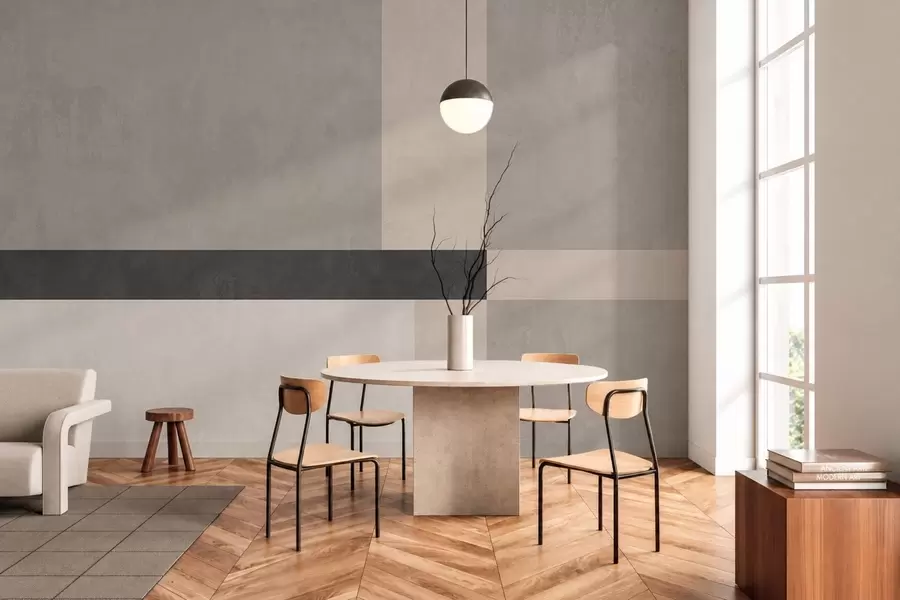 fototapet Geometrie abstractă cu blocuri bej și gri și o dungă închisă la culoare w05891