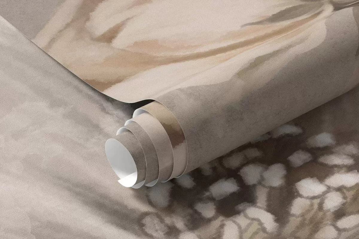 fototapet Flori mari, de culoare crem și bej, cu frunze w05958