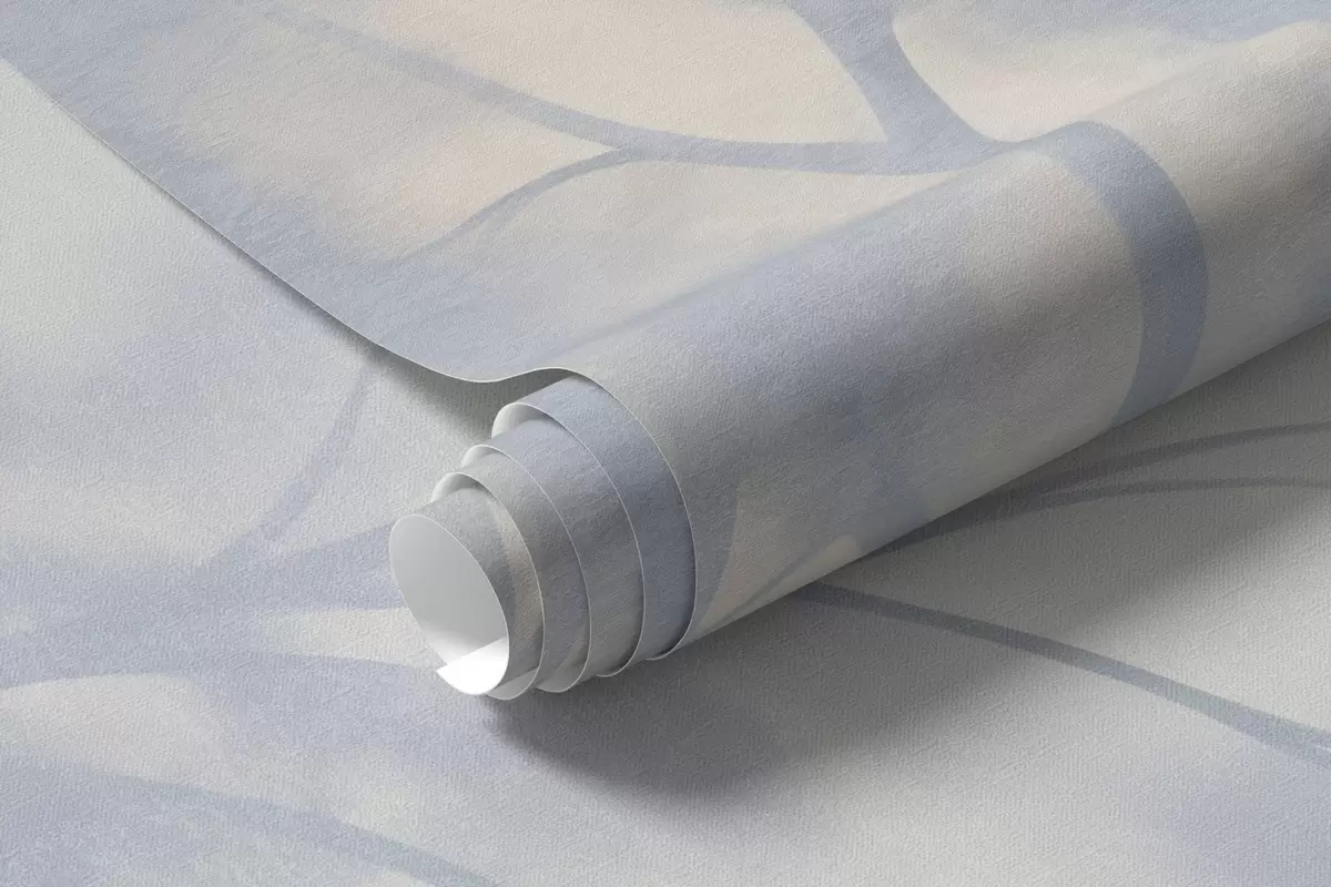 fototapet Copac cu textură și ramuri, pe un fundal crem pal și albastru deschis, artă minimalistă w10108
