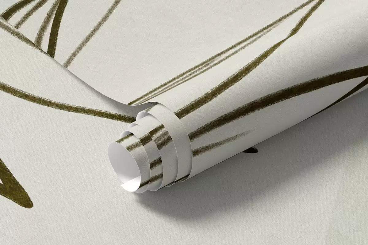 fototapet Desene minimaliste în stil line art reprezentând frunze și vegetație tropicală, forme circulare în culori pastelate w10111v2